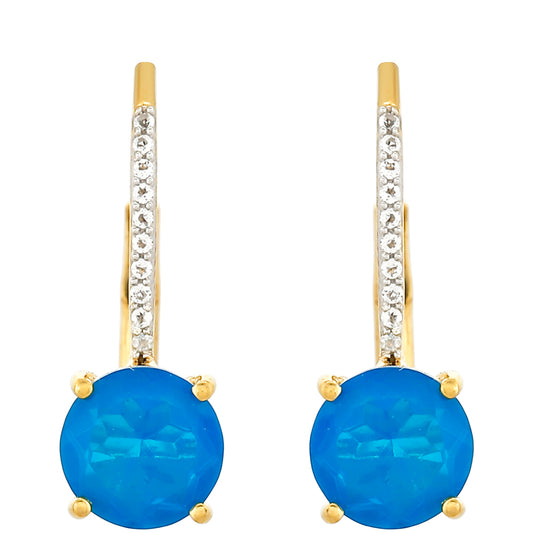 Cercei din Argint 925 Placat cu Aur ( 1.44 grame ) cu Opal Albastru Etiopian Paraiba și Topaz Alb 1.35 Carate