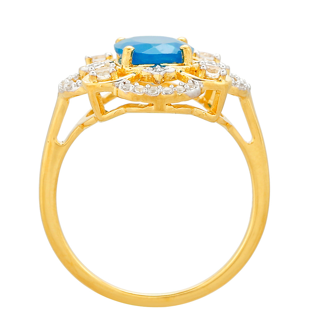 Inel din Argint 925 Placat cu Aur ( 2.78 grame ) cu Opal Albastru Etiopian Paraiba și Topaz Alb 1.29 Carate