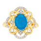 Inel din Argint 925 Placat cu Aur ( 2.78 grame ) cu Opal Albastru Etiopian Paraiba și Topaz Alb 1.29 Carate