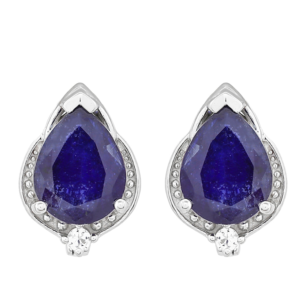 Cercei din Argint 925 ( 2.12 grame ) cu Safir Thailandez și Topaz Alb 4.76 Carate