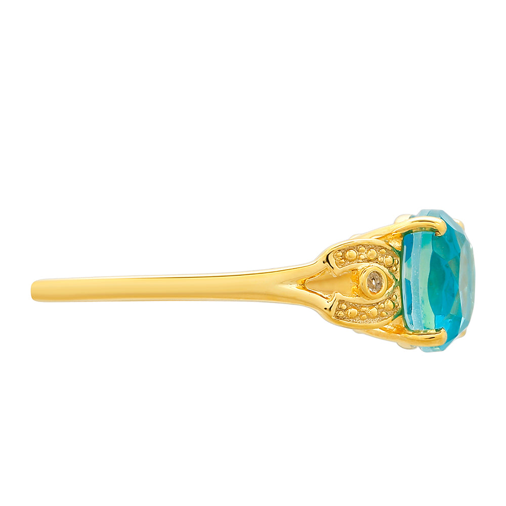 Inel din Argint 925 Placat cu Aur ( 1.53 grame ) cu Cuarț Paraiba și Topaz Alb 2.19 Carate 2 