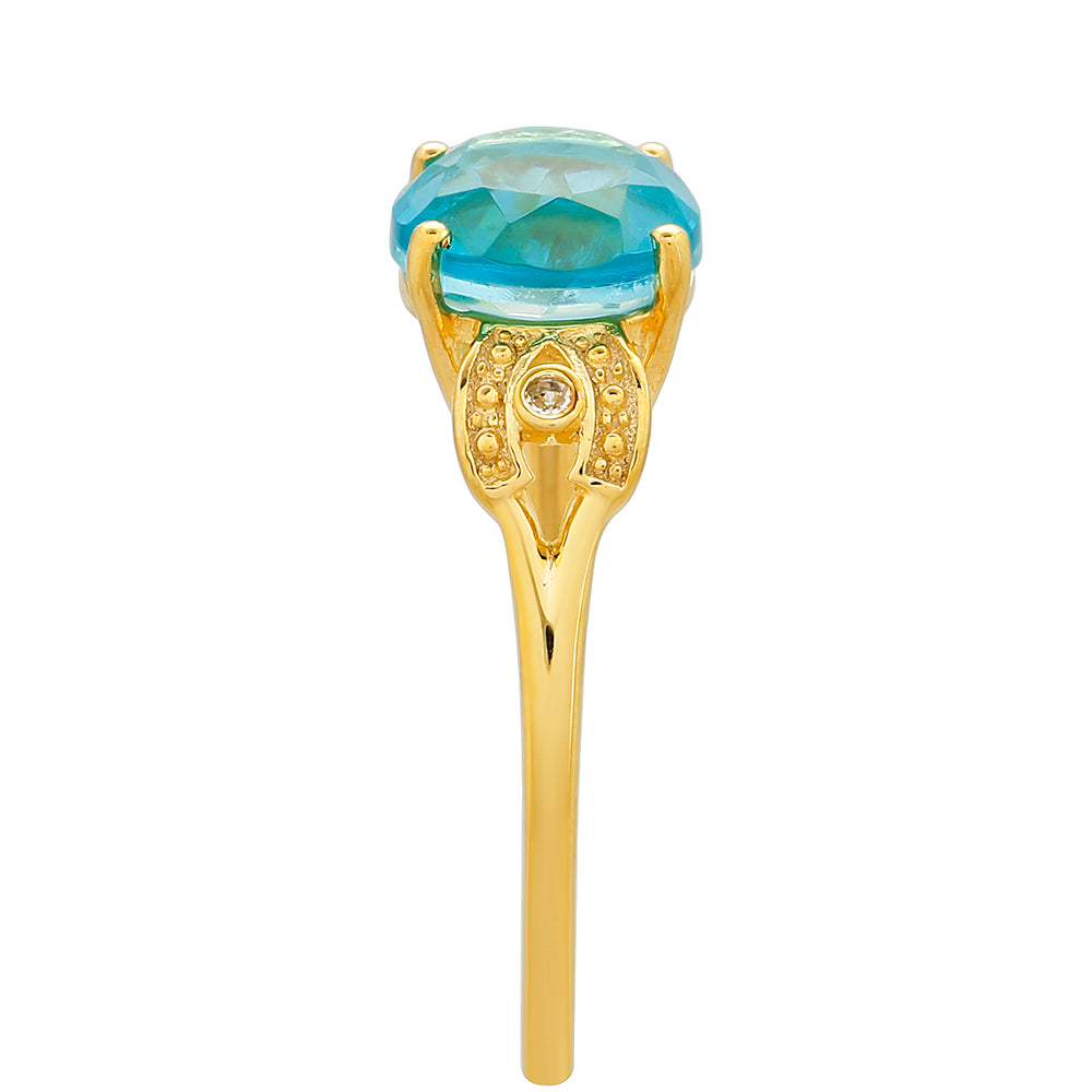 Inel din Argint 925 Placat cu Aur ( 1.53 grame ) cu Cuarț Paraiba și Topaz Alb 2.19 Carate 3 