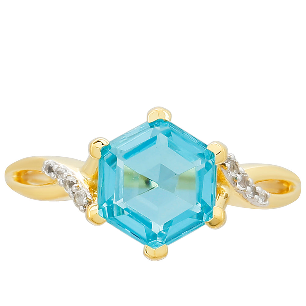 Inel din Argint 925 Placat cu Aur ( 2.14 grame ) cu Cuarț Paraiba și Topaz Alb 1.91 Carate 1 