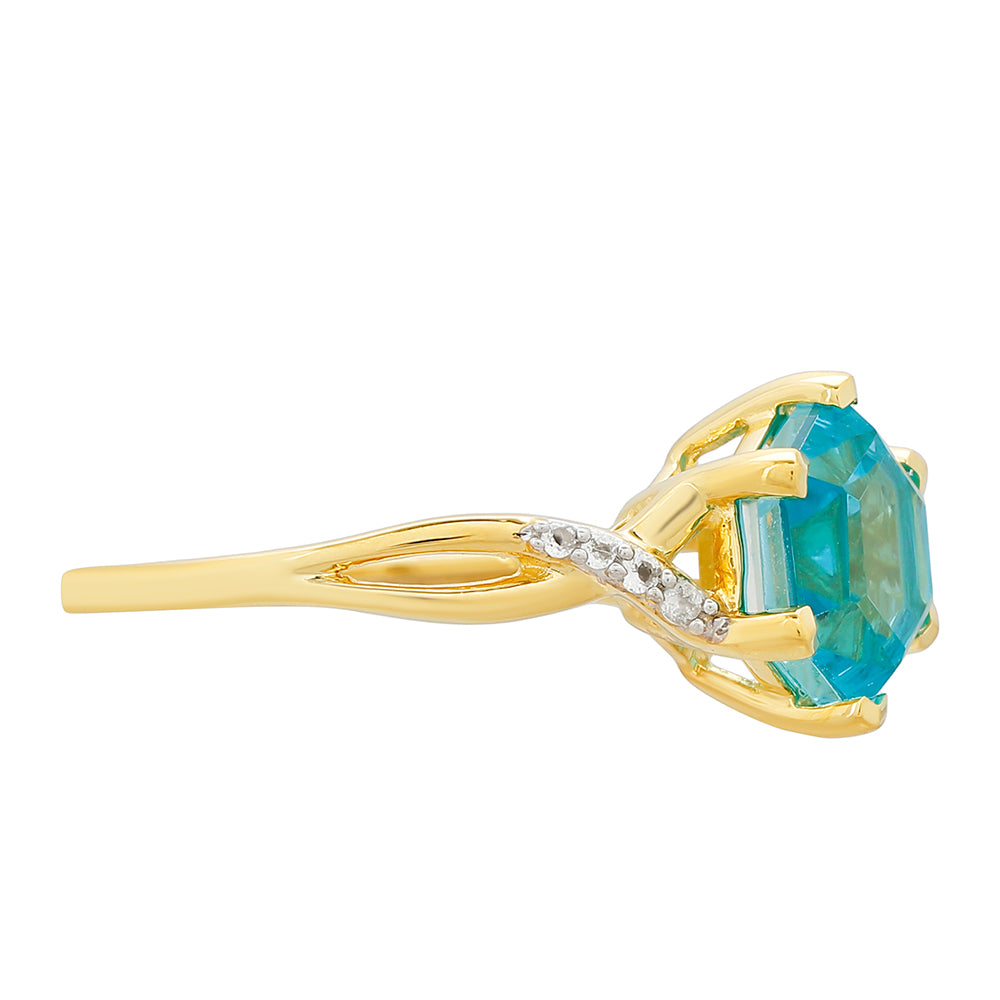 Inel din Argint 925 Placat cu Aur ( 2.14 grame ) cu Cuarț Paraiba și Topaz Alb 1.91 Carate 2 