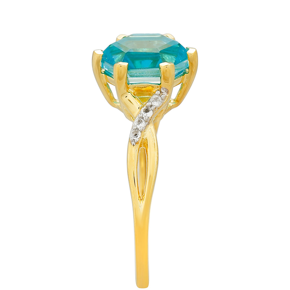 Inel din Argint 925 Placat cu Aur ( 2.14 grame ) cu Cuarț Paraiba și Topaz Alb 1.91 Carate 3 