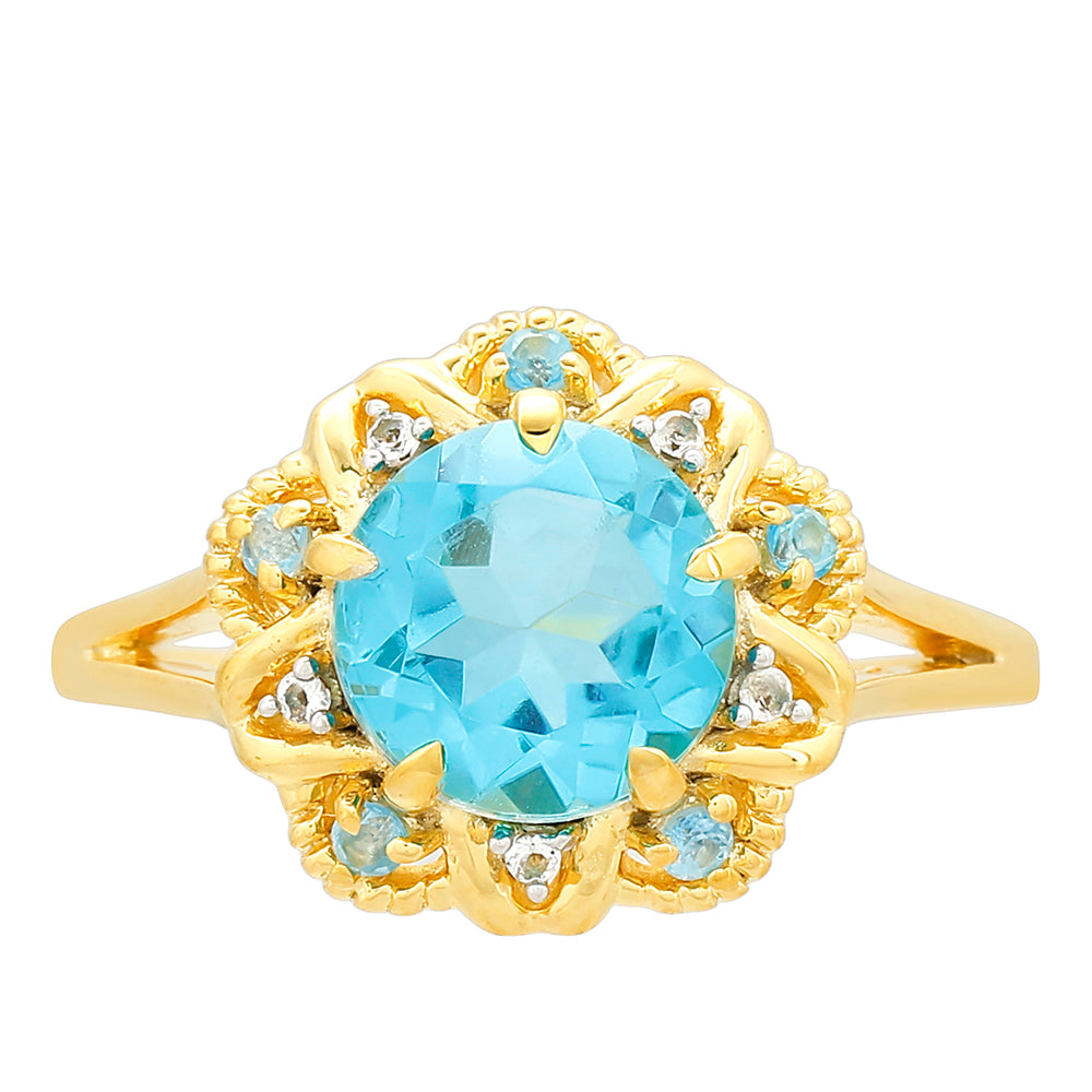 Inel din Argint 925 Placat cu Aur ( 2.69 grame ) cu Cuarț Paraiba și Topaz Albastru 2.27 Carate 1 