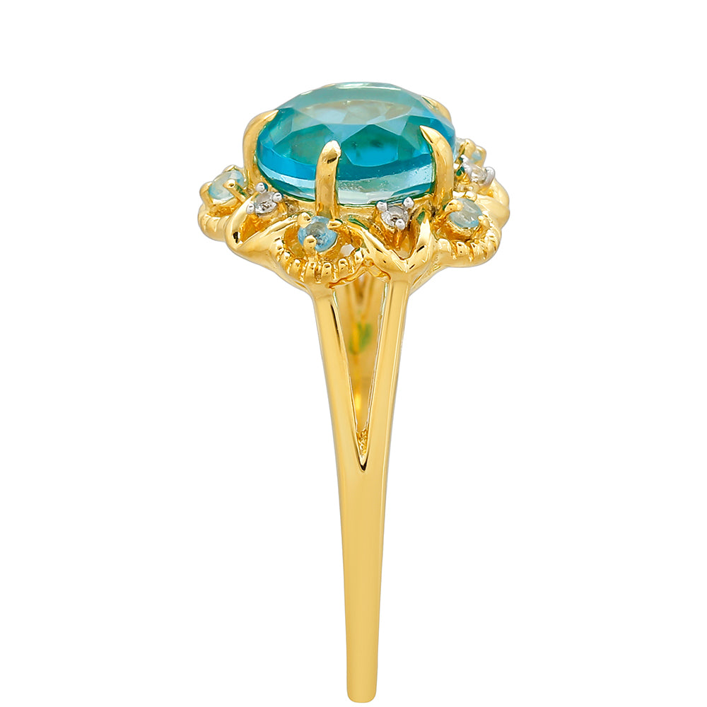 Inel din Argint 925 Placat cu Aur ( 2.69 grame ) cu Cuarț Paraiba și Topaz Albastru 2.27 Carate 3 