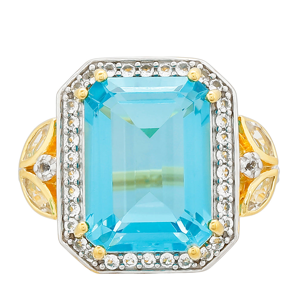 Inel din Argint 925 Placat cu Aur ( 3.78 grame ) cu Cuarț Paraiba și Topaz Alb 8.3 Carate 1 