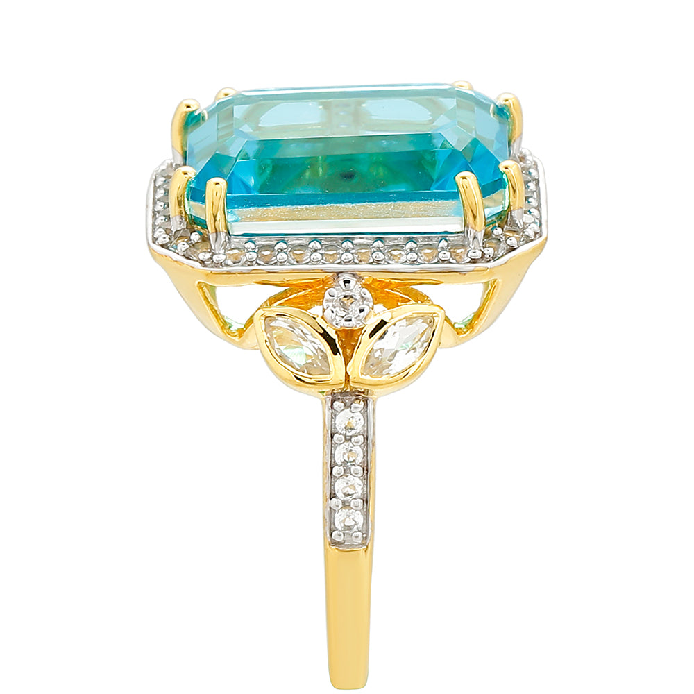 Inel din Argint 925 Placat cu Aur ( 3.78 grame ) cu Cuarț Paraiba și Topaz Alb 8.3 Carate