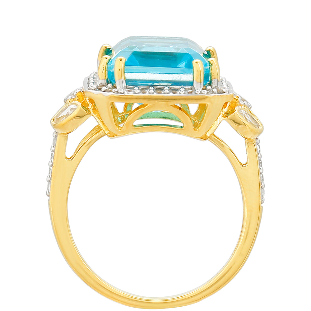 Inel din Argint 925 Placat cu Aur ( 3.78 grame ) cu Cuarț Paraiba și Topaz Alb 8.3 Carate