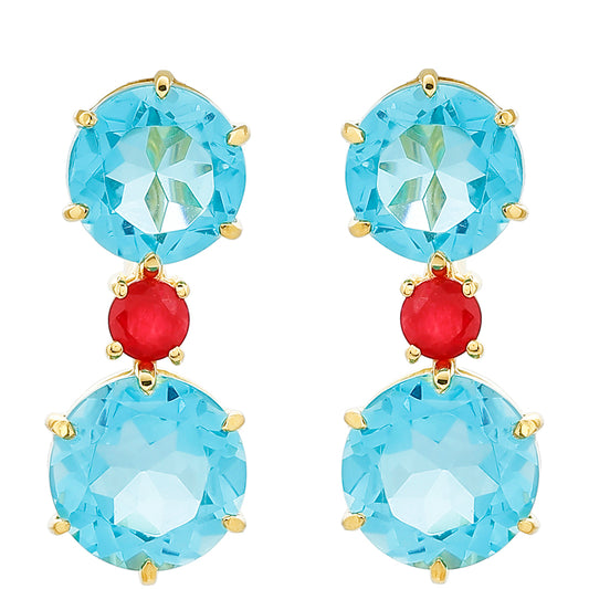 Cercei din Argint 925 Placat cu Aur ( 3.43 grame ) cu Cuarț Paraiba și Cuarț Roșu 14.07 Carate