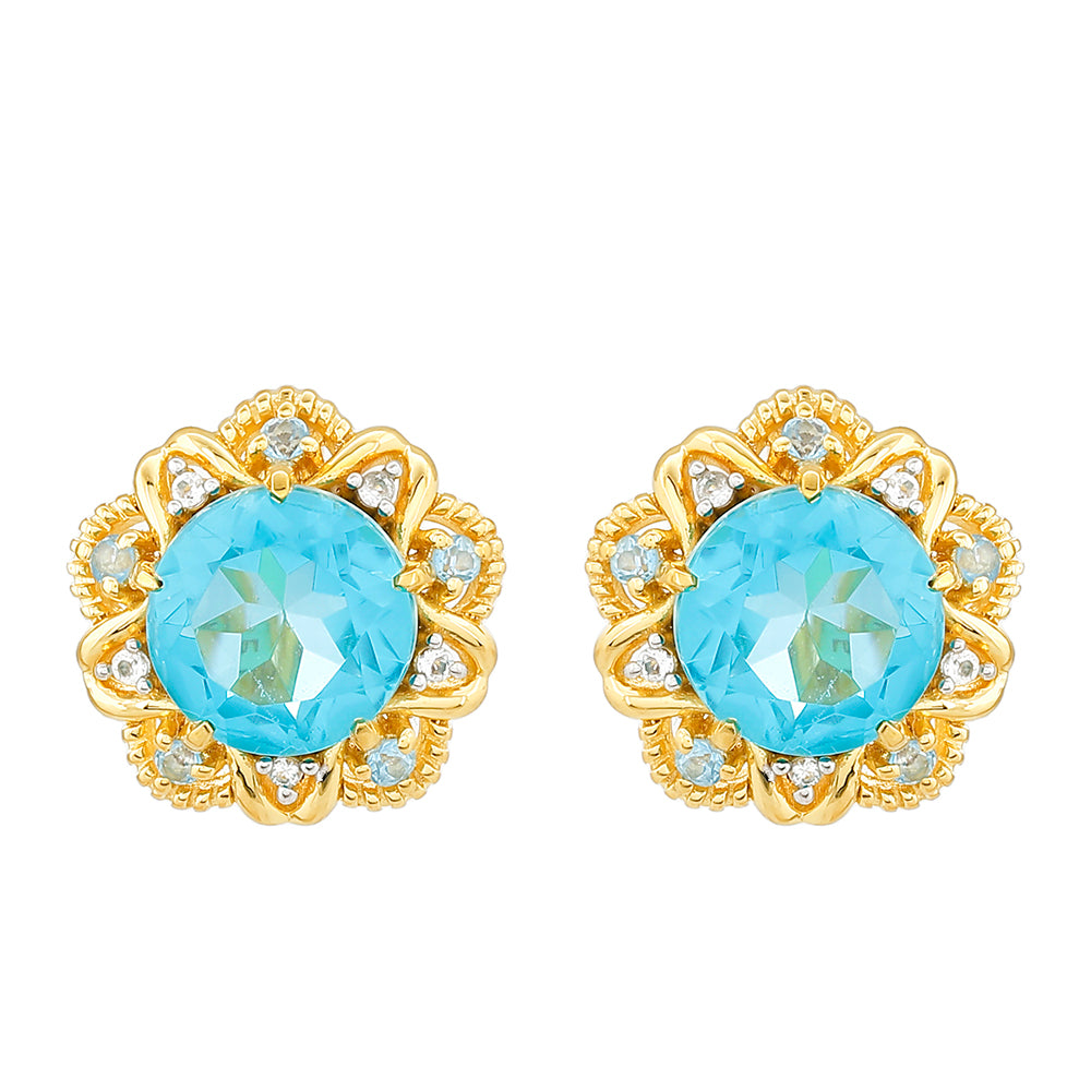 Cercei din Argint 925 Placat cu Aur ( 2.9 grame ) cu Cuarț Paraiba și Topaz Albastru 4.5 Carate