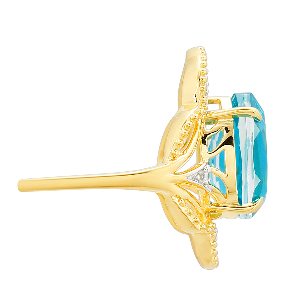Inel din Argint 925 Placat cu Aur ( 3.41 grame ) cu Cuarț Paraiba și Topaz Alb 4.31 Carate 2 