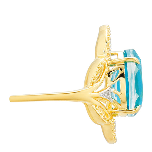 Inel din Argint 925 Placat cu Aur ( 3.41 grame ) cu Cuarț Paraiba și Topaz Alb 4.31 Carate