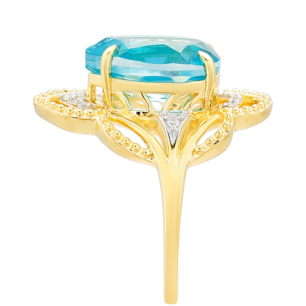 Inel din Argint 925 Placat cu Aur ( 3.41 grame ) cu Cuarț Paraiba și Topaz Alb 4.31 Carate 3 