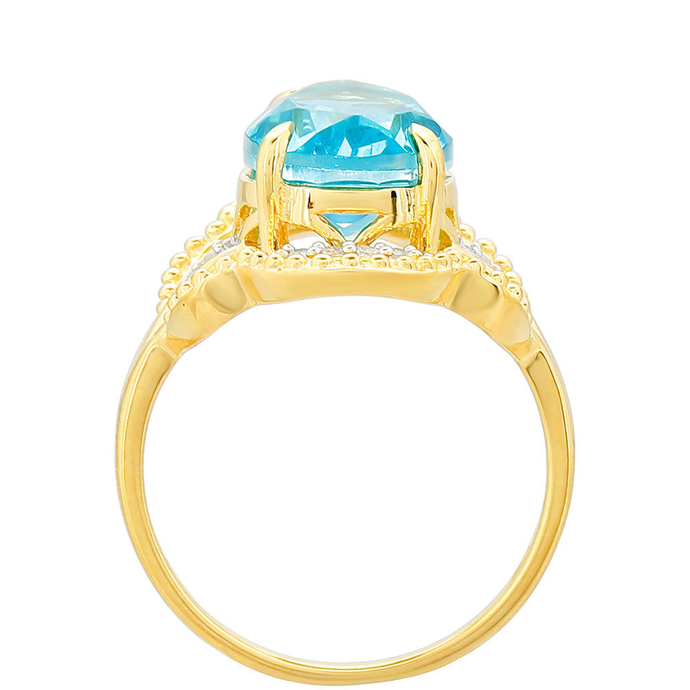Inel din Argint 925 Placat cu Aur ( 3.41 grame ) cu Cuarț Paraiba și Topaz Alb 4.31 Carate