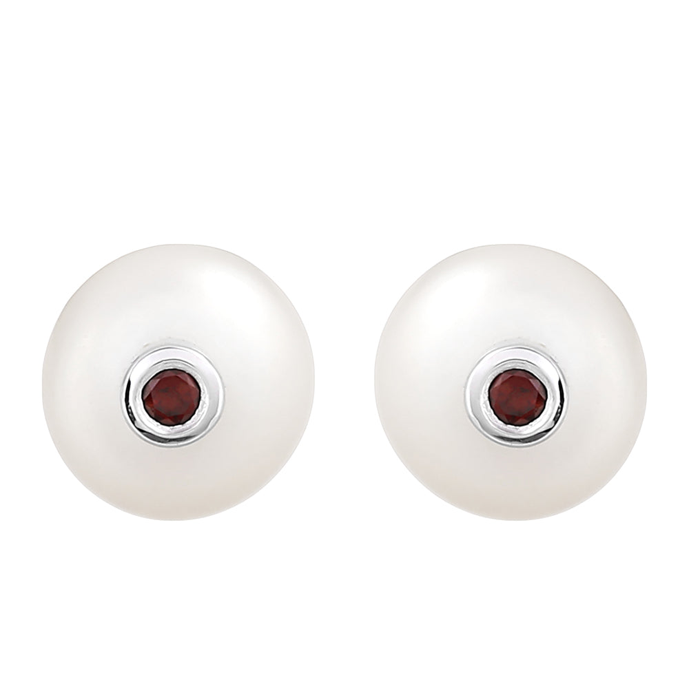 Cercei din Argint 925 ( 0.81 grame ) cu Granat și Perlă de Apă Dulce Albă 3.45 Carate