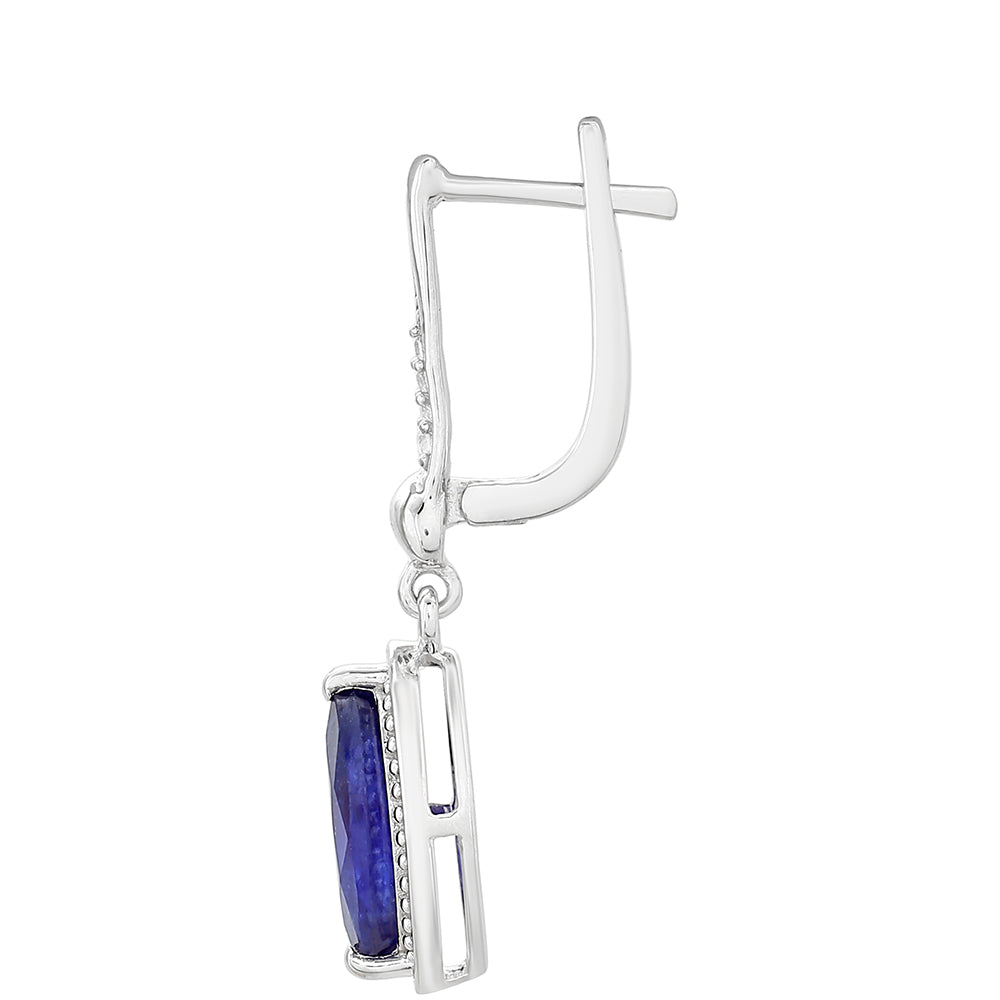 Cercei din Argint 925 ( 2.71 grame ) cu Safir Thailandez și Topaz Alb 3.26 Carate 2 