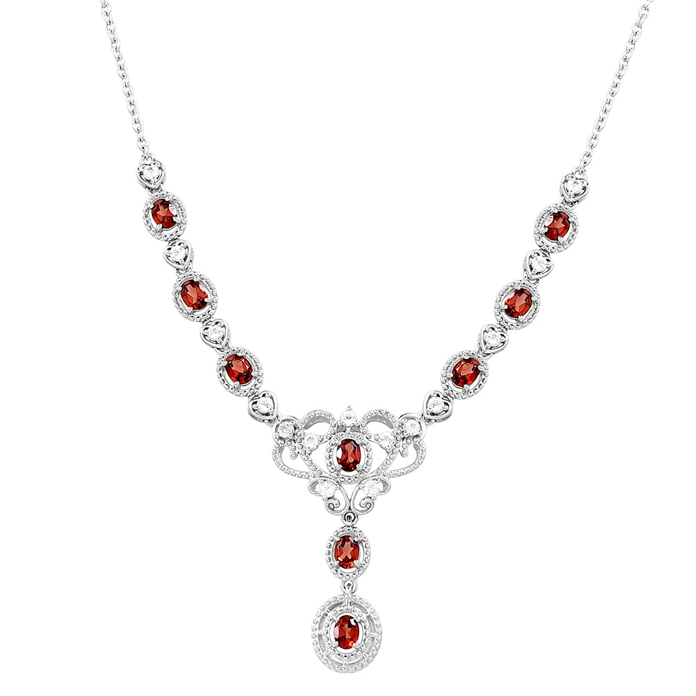 Colier din Argint 925 ( 6.86 grame ) cu Granat și Topaz Alb 2.48 Carate