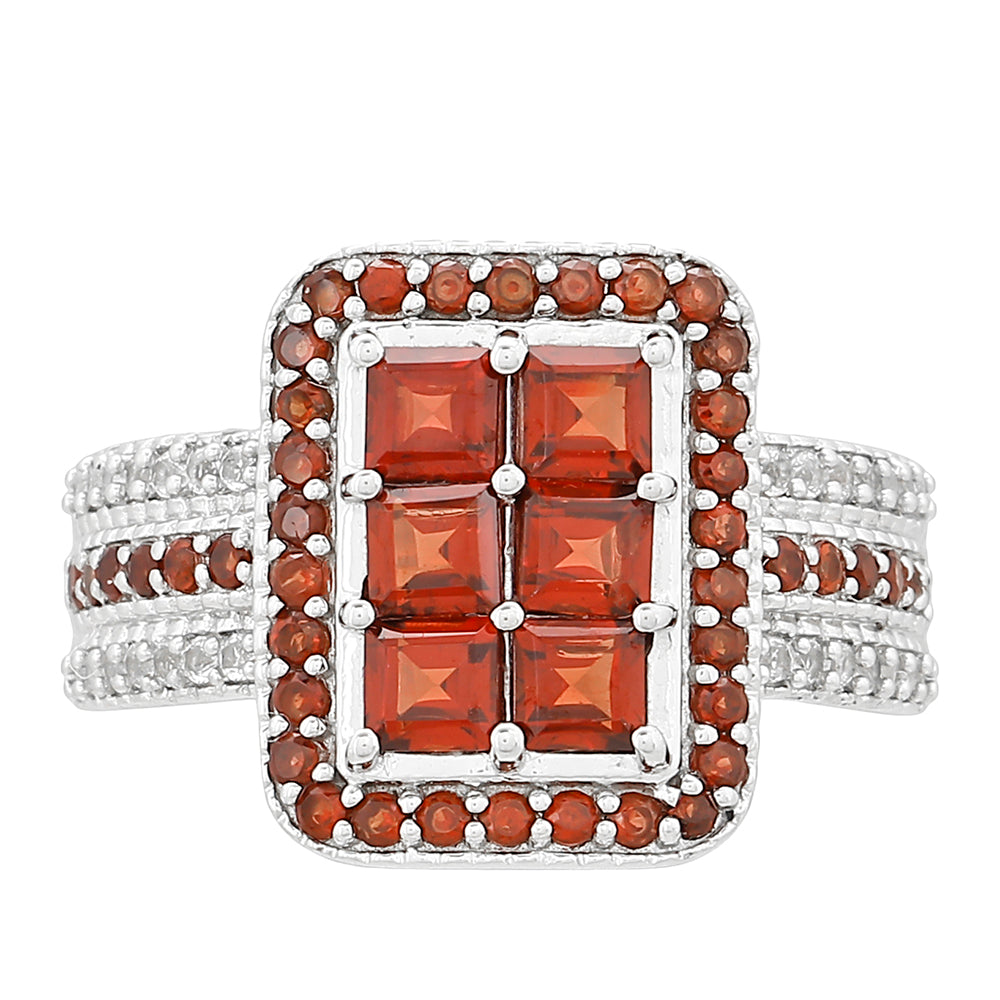 Inel din Argint 925 ( 3.91 grame ) cu Granat și Topaz Alb 2.05 Carate