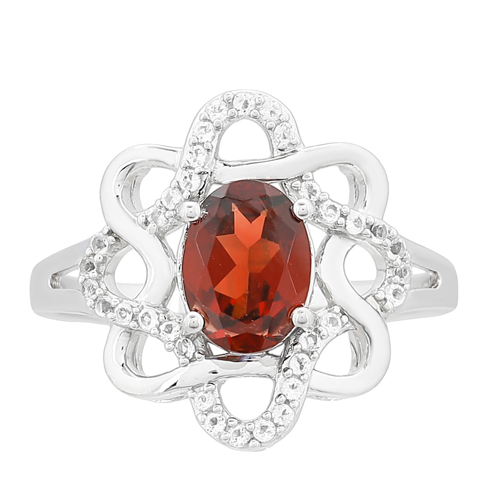 Inel din Argint 925 ( 2.69 grame ) cu Granat și Topaz Alb 1.55 Carate