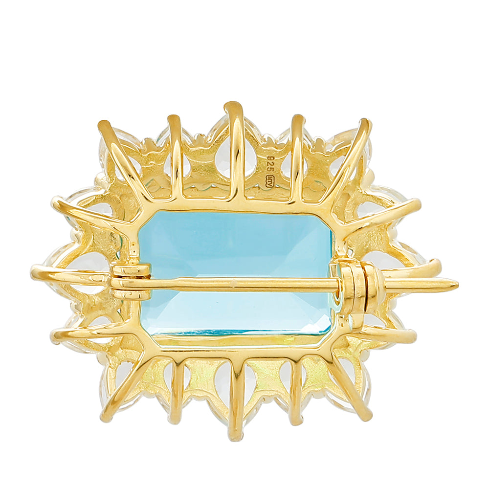 Broşă din Argint 925 Placat cu Aur ( 2.83 grame ) cu Cuarț Paraiba și Topaz Alb 11.74 Carate