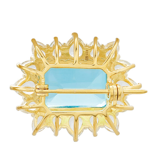 Broşă din Argint 925 Placat cu Aur ( 2.83 grame ) cu Cuarț Paraiba și Topaz Alb 11.74 Carate