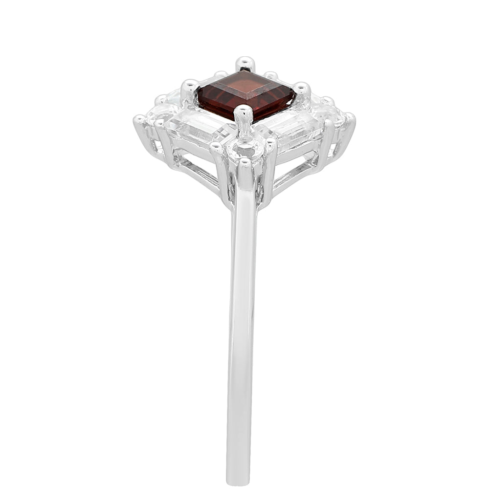 Inel din Argint 925 ( 1.9 grame ) cu Granat și Topaz Alb 1.18 Carate