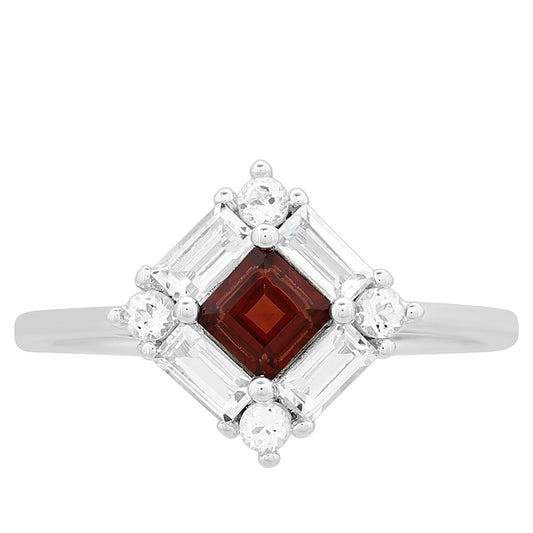 Inel din Argint 925 ( 1.9 grame ) cu Granat și Topaz Alb 1.18 Carate