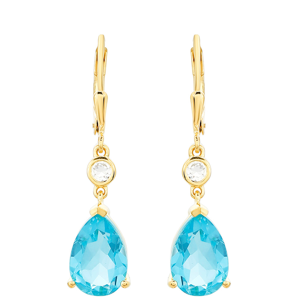 Cercei din Argint 925 Placat cu Aur ( 2.94 grame ) cu Cuarț Paraiba și Topaz Alb 6.6 Carate 1 