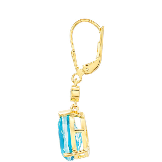 Cercei din Argint 925 Placat cu Aur ( 2.94 grame ) cu Cuarț Paraiba și Topaz Alb 6.6 Carate