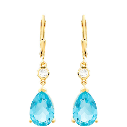 Cercei din Argint 925 Placat cu Aur ( 2.94 grame ) cu Cuarț Paraiba și Topaz Alb 6.6 Carate