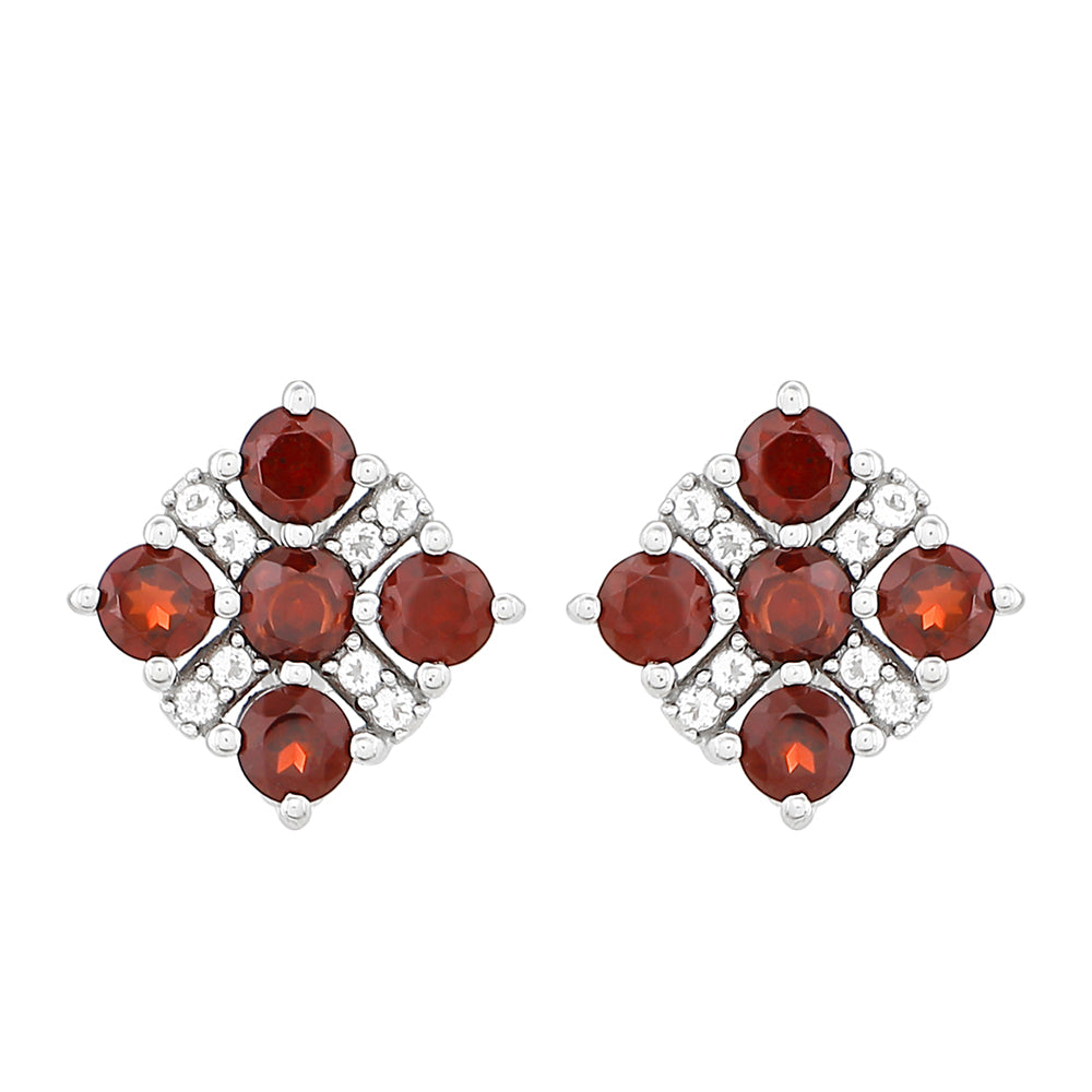 Cercei din Argint 925 ( 1.8 grame ) cu Granat și Topaz Alb 1.26 Carate 1 
