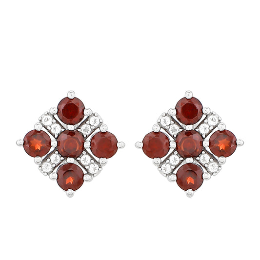 Cercei din Argint 925 ( 1.8 grame ) cu Granat și Topaz Alb 1.26 Carate