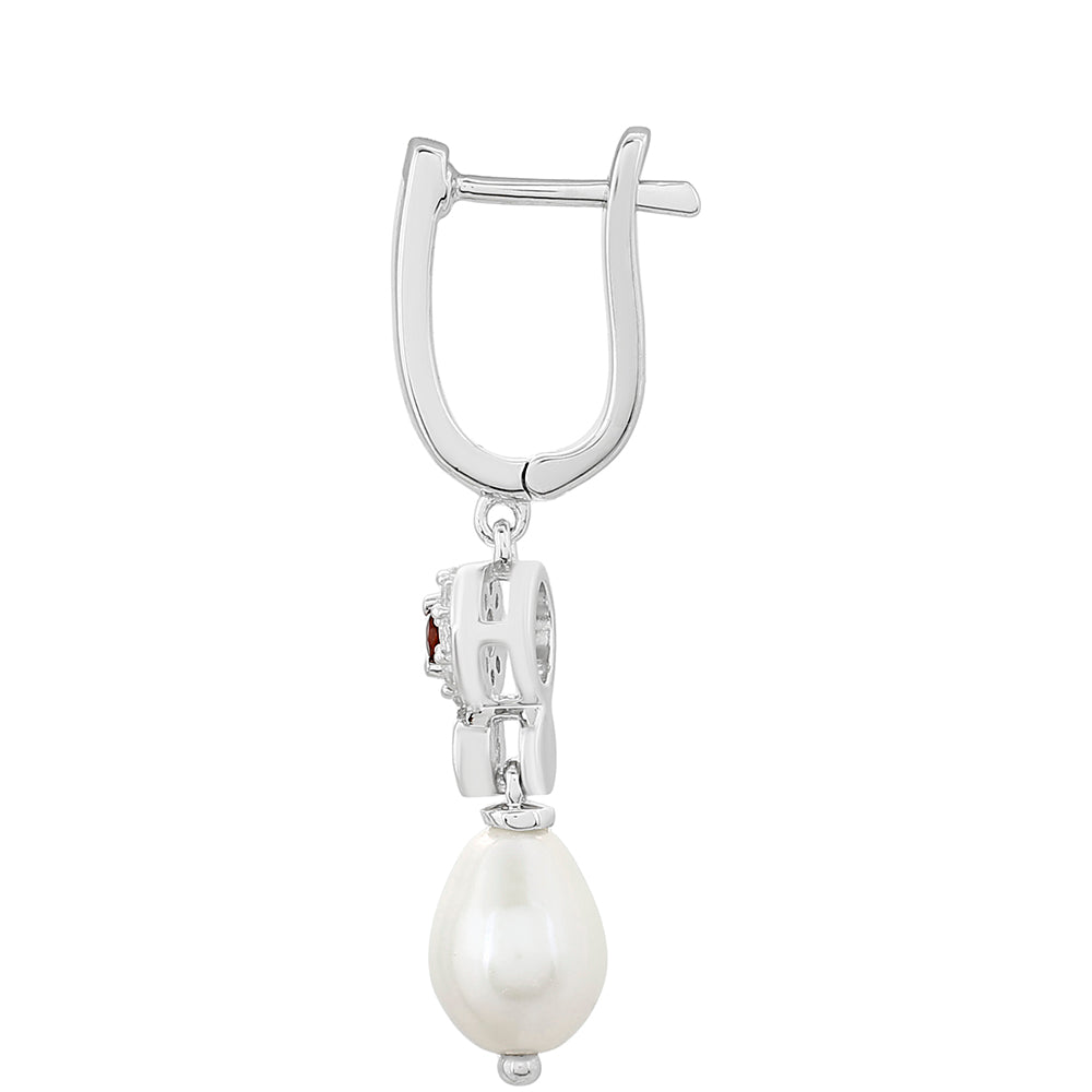 Cercei din Argint 925 ( 2.41 grame ) cu Granat și Perlă de Apă Dulce Albă 4.28 Carate 2 