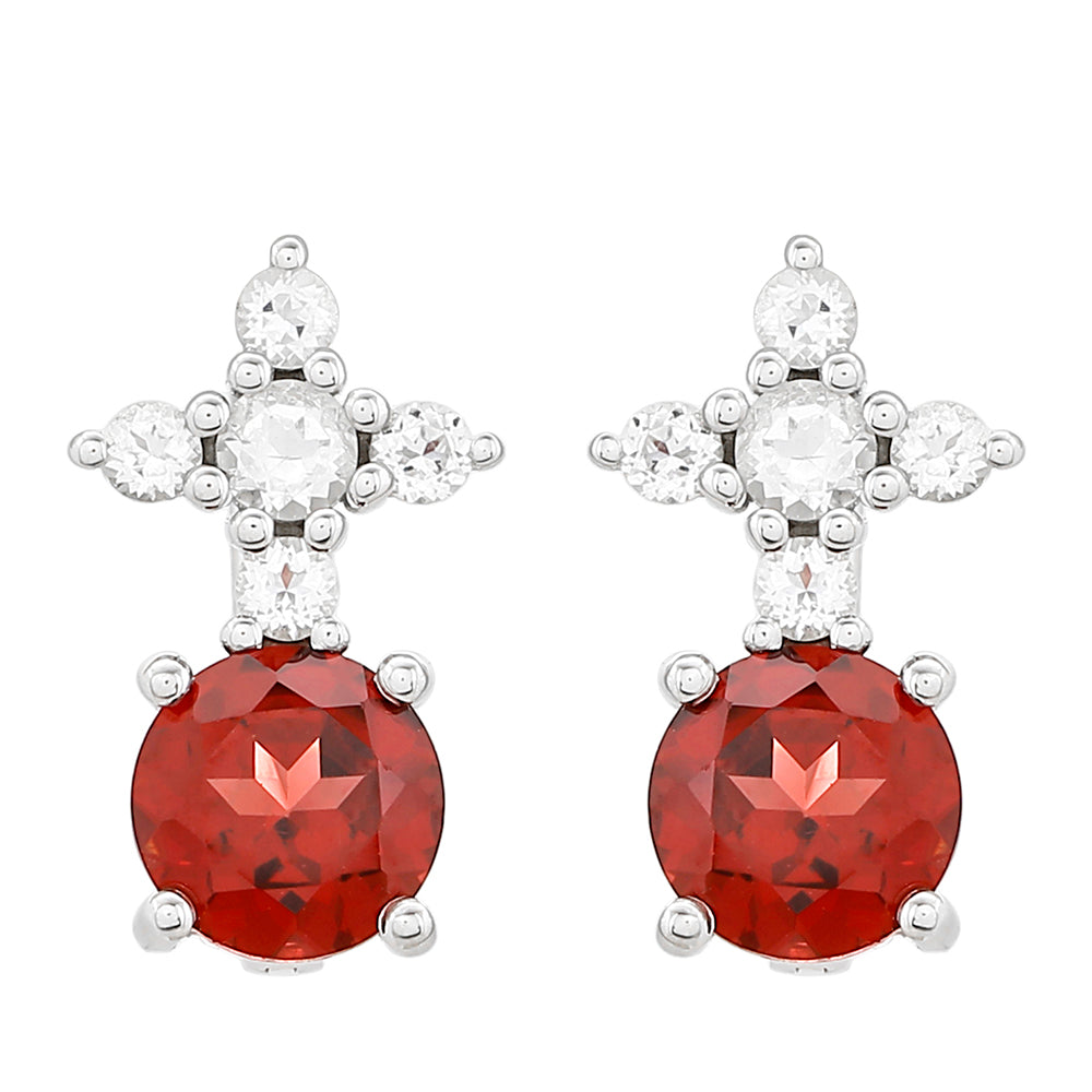 Cercei din Argint 925 ( 1.84 grame ) cu Granat și Topaz Alb 2.51 Carate 1 