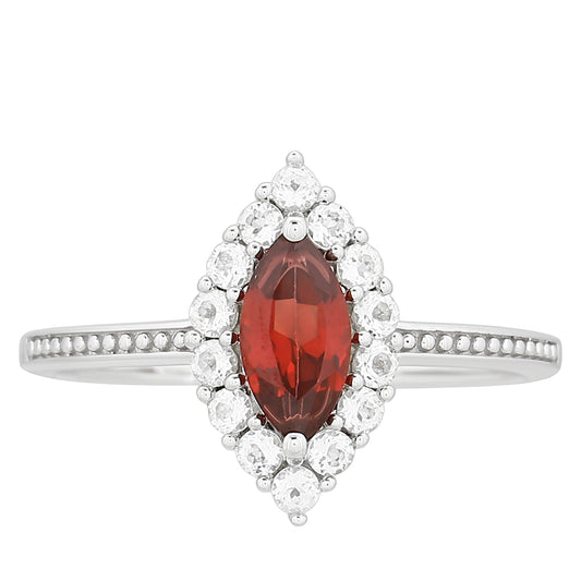 Inel din Argint 925 ( 1.9 grame ) cu Granat și Topaz Alb 1.04 Carate