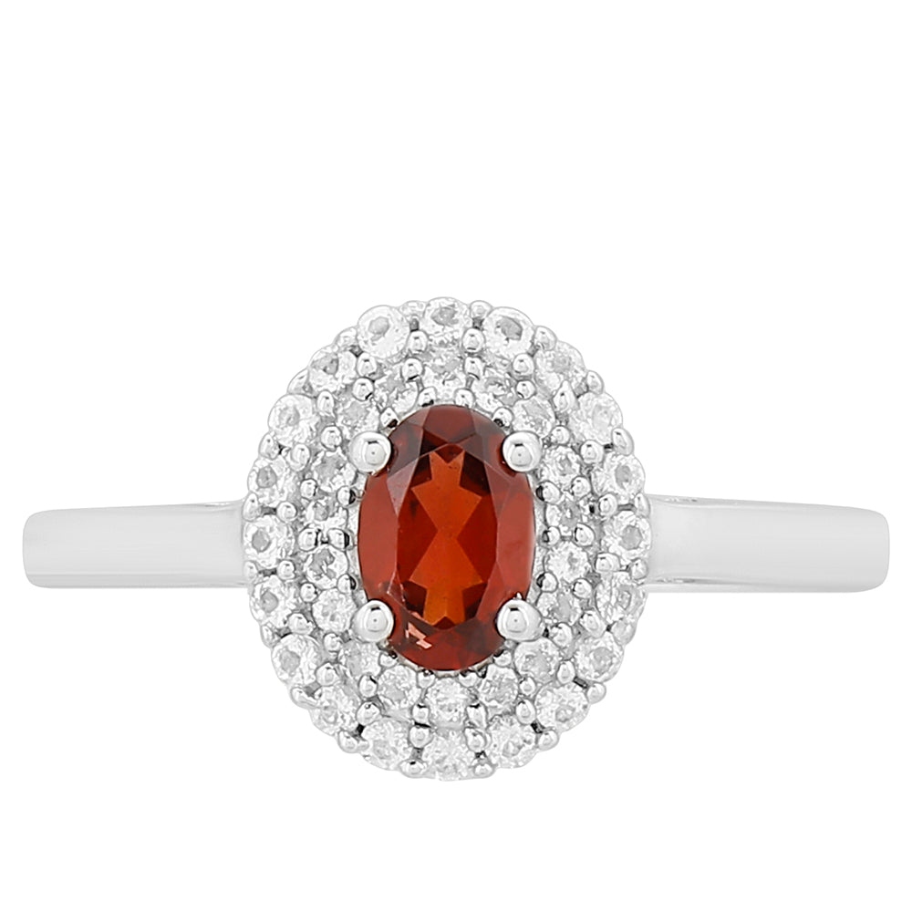 Inel din Argint 925 ( 2.05 grame ) cu Granat și Topaz Alb 0.8 Carate 1 