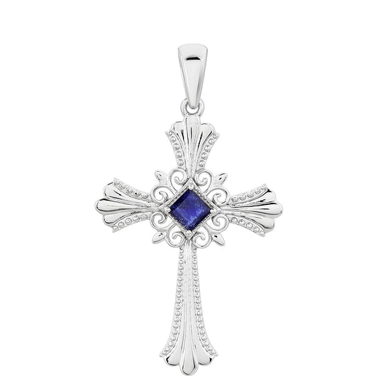 Cruce Pandantiv din Argint 925 ( 2.43 grame ) cu Safir Thailandez 0.59 Carate