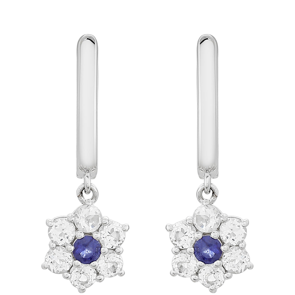 Cercei din Argint 925 ( 2.47 grame ) cu Safir Thailandez și Topaz Alb 1.15 Carate 1 