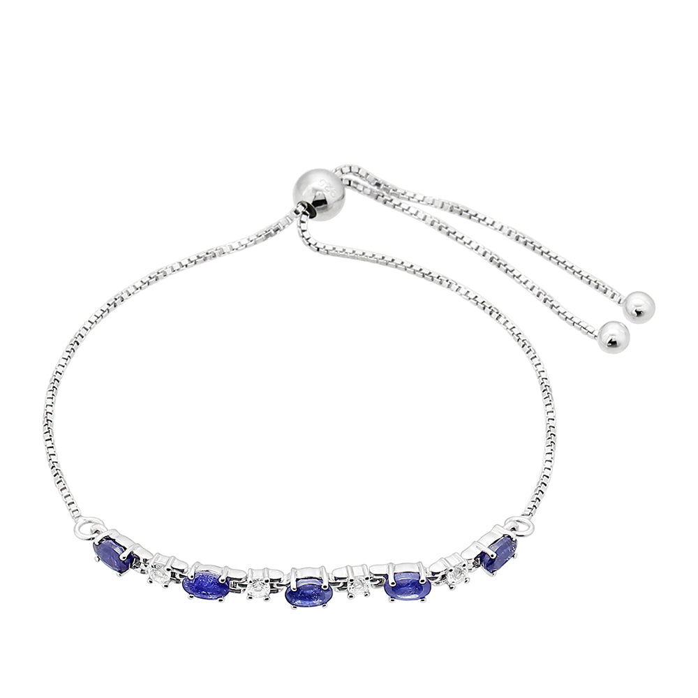 Brățară din Argint 925 ( 3.71 grame ) cu Safir Thailandez și Topaz Alb 2 Carate 2 