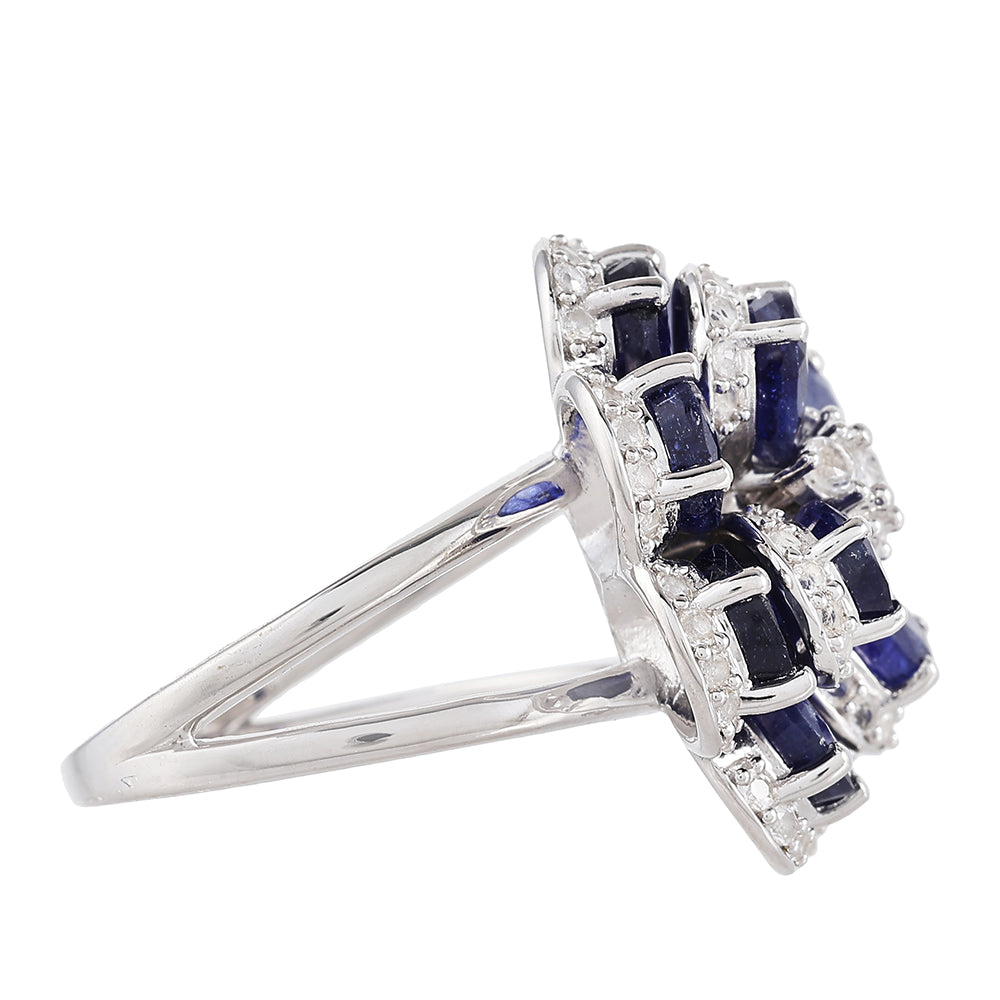 Inel din Argint 925 ( 7.43 grame ) cu Safir Thailandez și Topaz Alb 11.8 Carate 2 