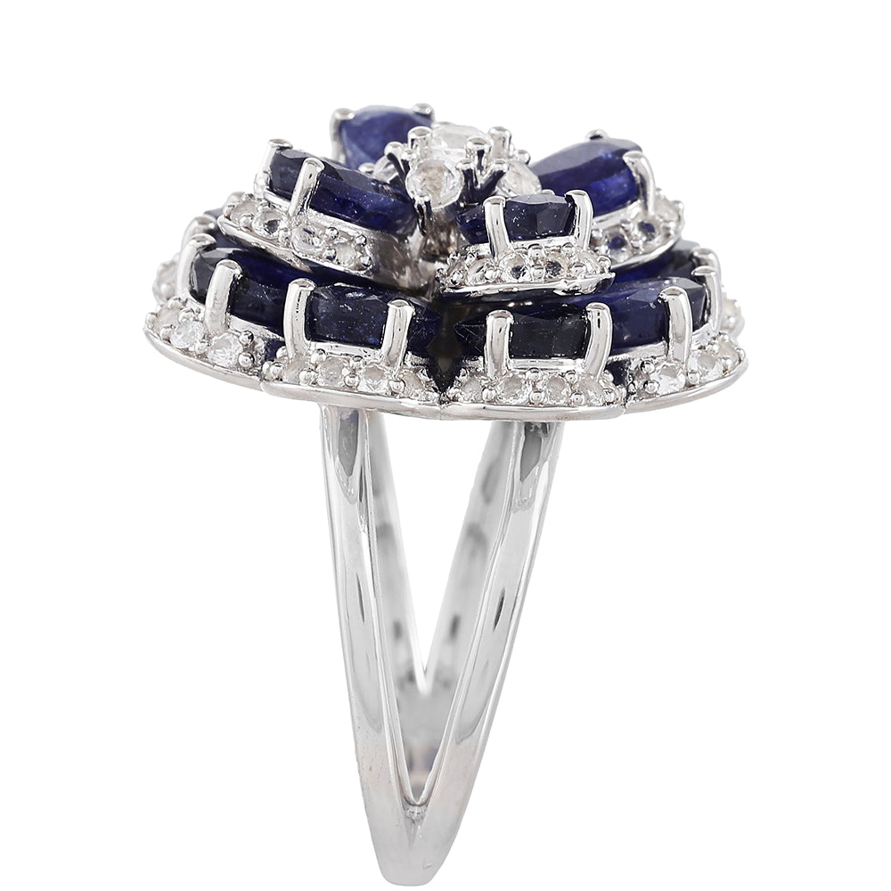 Inel din Argint 925 ( 7.43 grame ) cu Safir Thailandez și Topaz Alb 11.8 Carate 3 