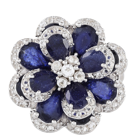 Inel din Argint 925 ( 7.43 grame ) cu Safir Thailandez și Topaz Alb 11.8 Carate