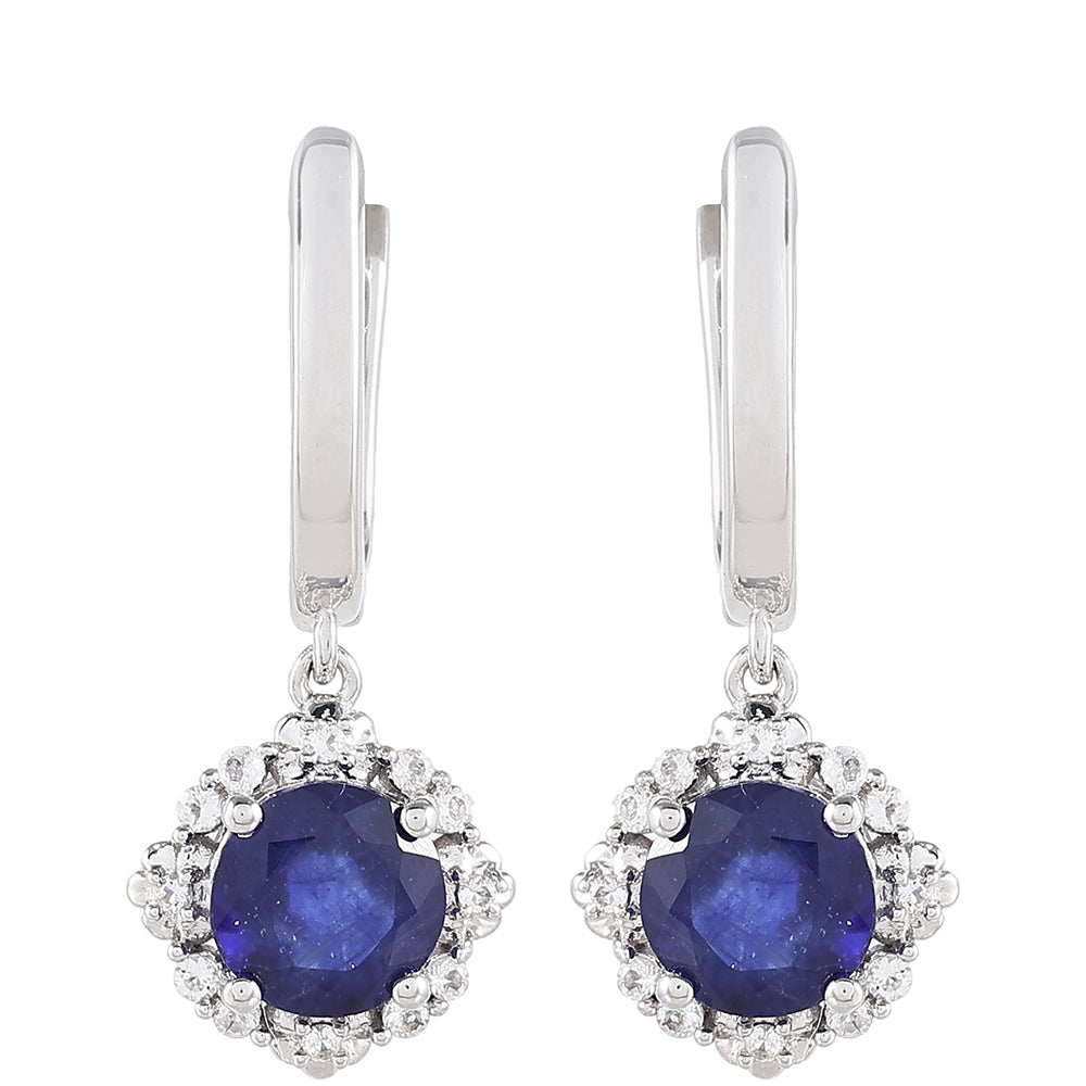 Cercei din Argint 925 ( 2.77 grame ) cu Safir Thailandez și Topaz Alb 2.77 Carate