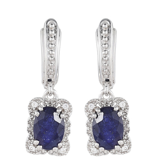 Cercei din Argint 925 ( 2.08 grame ) cu Safir Thailandez și Topaz Alb 2.37 Carate