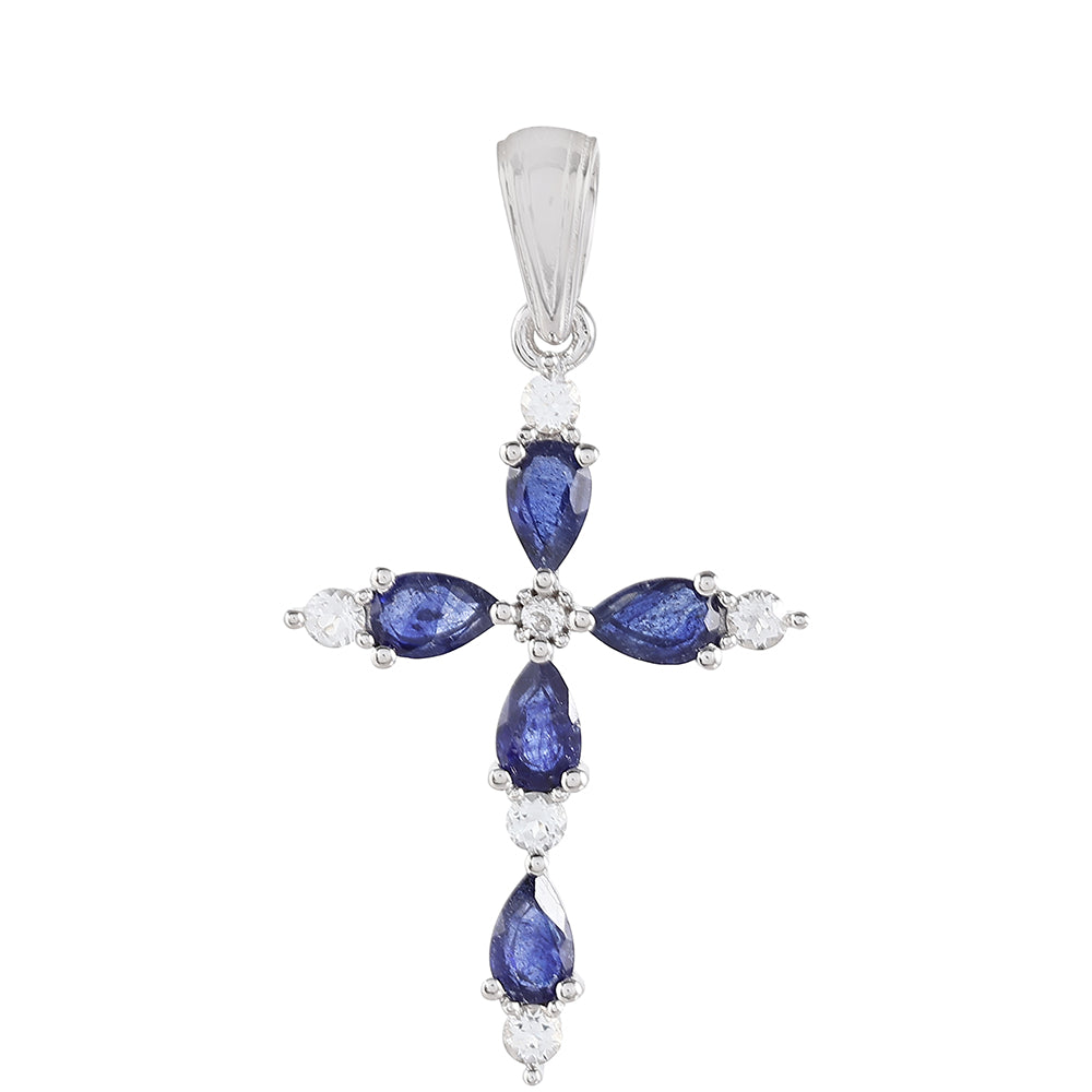 Cruce Pandantiv din Argint 925 ( 1.59 grame ) cu Safir Thailandez și Topaz Alb 1.94 Carate 1 