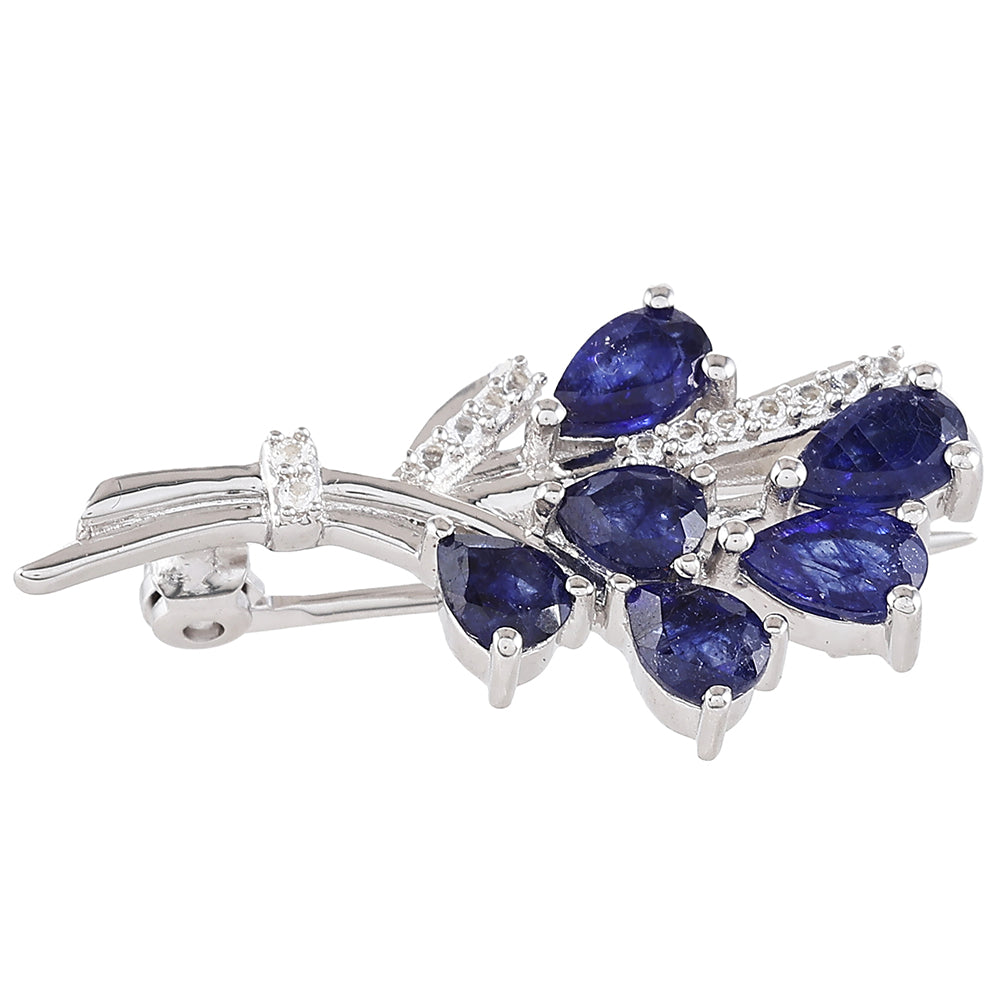 Broşă din Argint 925 ( 2.19 grame ) cu Safir Thailandez și Topaz Alb 1.73 Carate