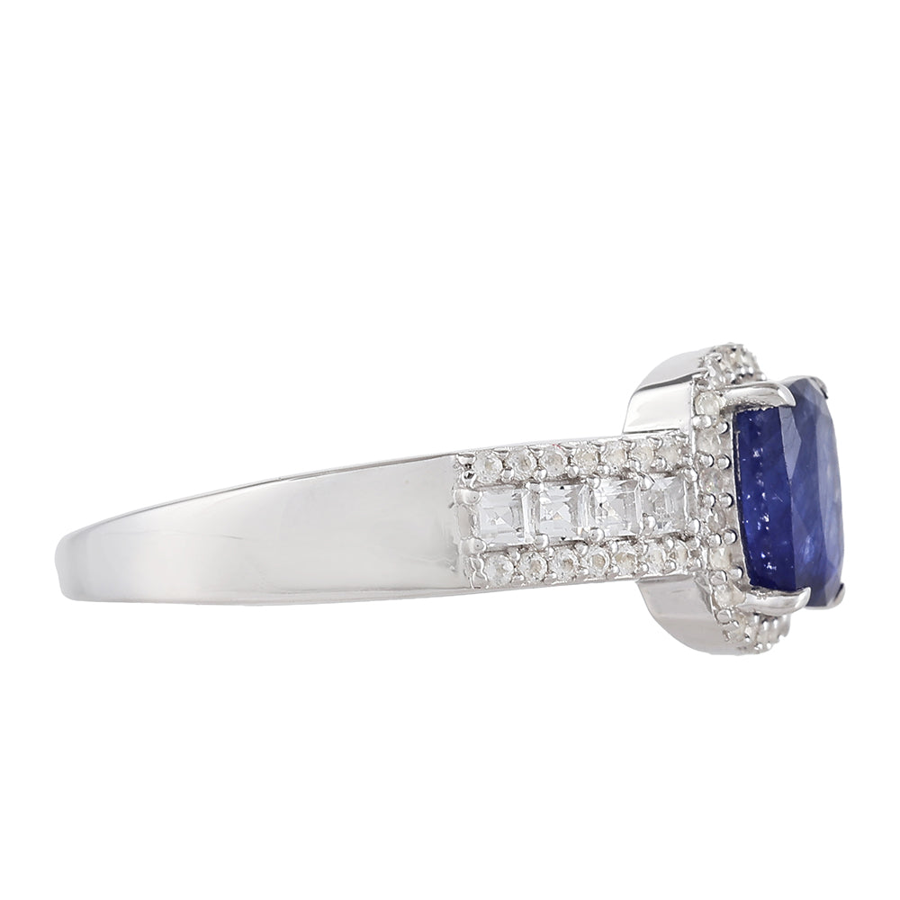 Inel din Argint 925 ( 3.11 grame ) cu Safir Thailandez și Topaz Alb 1.84 Carate