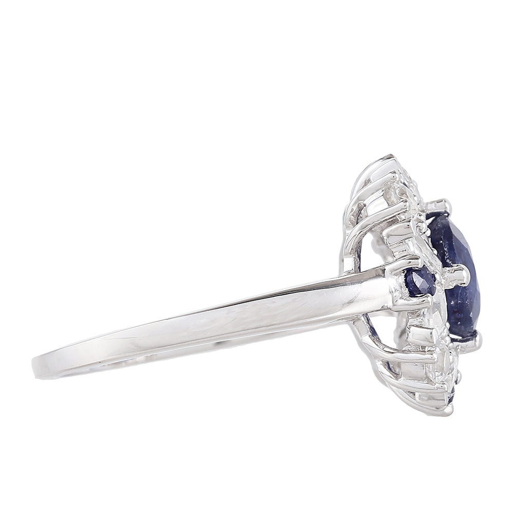 Inel din Argint 925 ( 3.28 grame ) cu Safir Thailandez și Topaz Alb 3.14 Carate